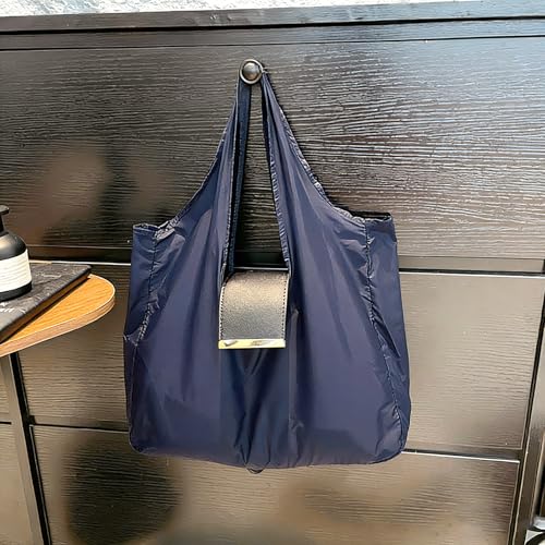 Foldable Nylon Tote Bag w/Keychain Lightweight Reusable Shopping Bag - color: Brown