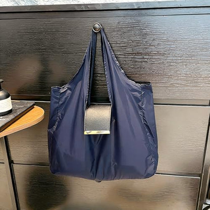 Foldable Nylon Tote Bag w/Keychain Lightweight Reusable Shopping Bag - color: Brown