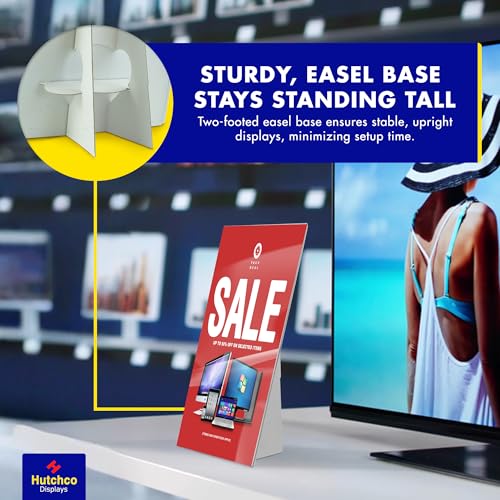 Paper Sign Holder (5 x 7 Inches) Plastic Countertop Display w/Shatterproof (No Acrylic) Clear Design & Cardboard Easel Back Tabletop Slant Support for Stackable Lightweight Portable by Hutchco