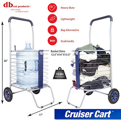 Cruiser Cart Shopping Cart Grocery Rolling Folding Laundry Basket on Wheels Foldable Utility Trolley Compact Lightweight Collapsible - color: Navy, style: 2-Wheel