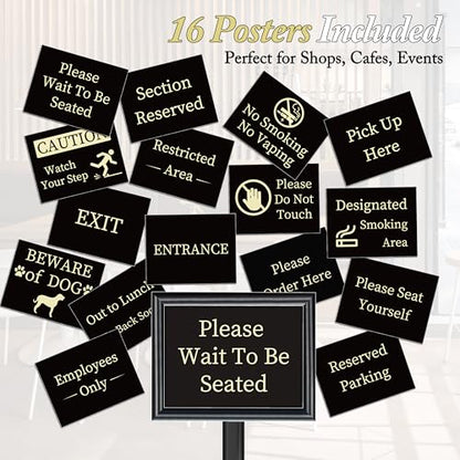 Please Wait To Be Seated Sign, 11 x 17 Inch Heavy Duty Sign Holder Stand - size: 11x17in