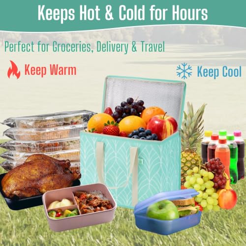 VENO 2 Pack Cooler Bag Insulated Grocery Bags for Food Delivery Heavy Duty - color: Evergreen, size: 2 Pack