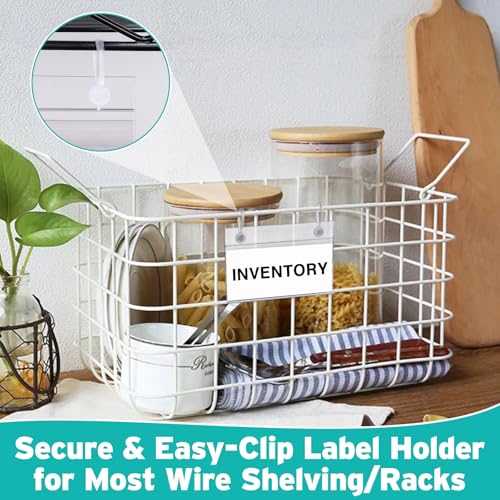 Meetory Basket Labels - 50PCS Shelf Label Holder with Easy Button Lock Design, Wire Shelf Label Holder, Wire Rack Display Holder Price Sign for Market