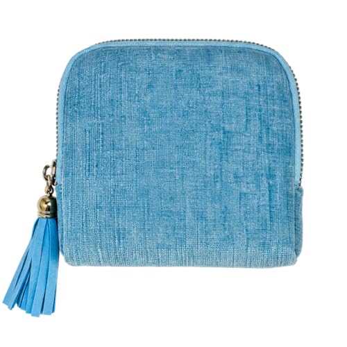 Women's Coin Purses Velvet Mini Travel Jewelry Case Bag with Tassel - color: A-Sky Blue