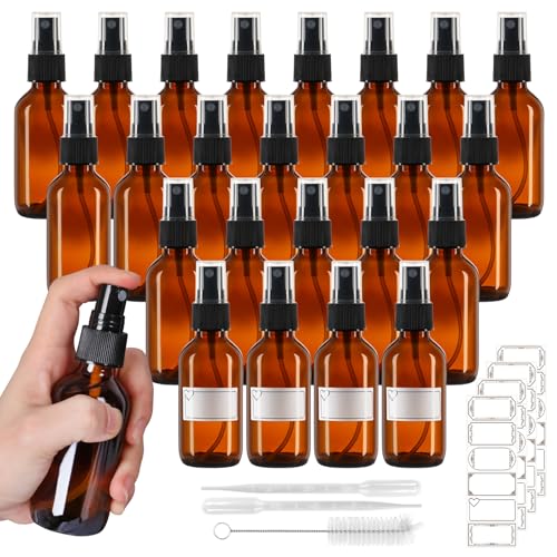 2 oz Amber Glass Spray Bottles 24 Pack, Leakproof with Durable Refillable - color: 24 Pack, size: 2 fl.oz