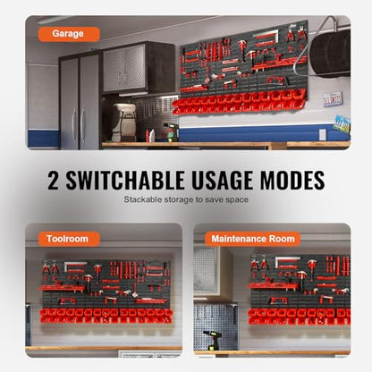 VEVOR Wall Mounted Storage Rack System, 30-Bin Parts Rack Organizer with Wall Panels/Tool Holders/Hooks, Garage Plastic Shop Tool Organizer for Nuts, Bolts, Screws, Nails, Beads, Buttons