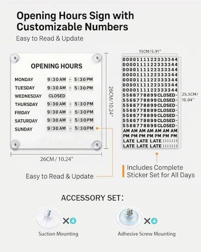 Magnetic Business Hours Sign, Changeable Storefront Opening Hours Board - color: White Board