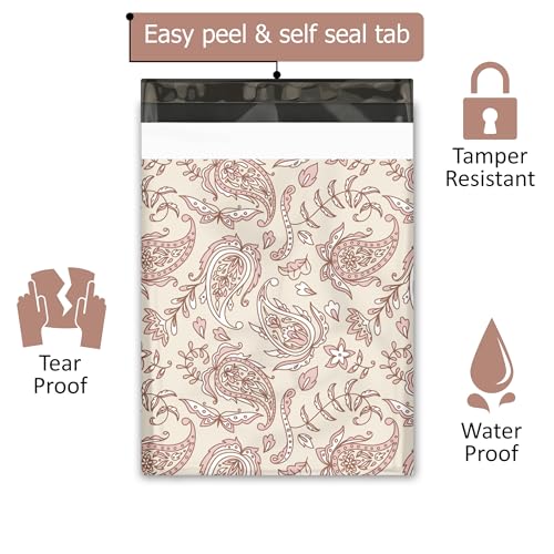 10x13 (100) Pink Paisley Summer Designer Poly Mailers Waterproof Self Sealing Tear Resistant Polymailers Shipping Envelopes Premium Printed Bags For Small Businesses - color: Pink Paisley, size: 10x13 inches