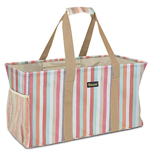BALEINE Extra Large Utility Tote Bag with Reinforced Wire Frame, Reusable Grocery Bag for Shopping, Picnic (Color Stripe, 22''x12''x10'') - color: Color Stripe, size: 22''x12''x10''