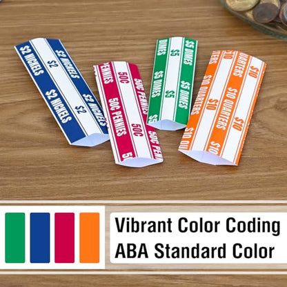 THEBLUETOUCH 600 pcs Assorted White Kraft Flat Coin Wrappers - size: 600 Assorted