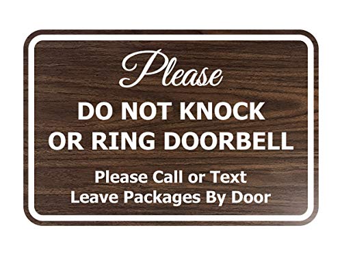 Signs ByLITA Classic Framed Please Do Not Knock Or Ring Doorbell Wall or Door Sign - Easy Installation | Mail Delivery Instruction | Do Not Disturb (Walnut) - Small 1 Pack - color: Walnut, size: 4 x 6" - Small (1 Pack)
