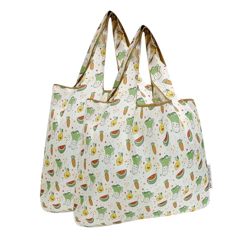 allydrew Medium Foldable Tote Nylon Reusable Grocery Bag (Set of 2) - color: Happy Food