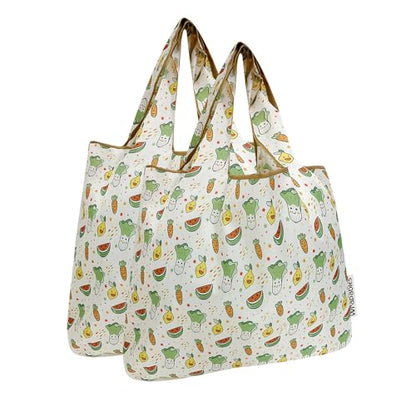 allydrew Medium Foldable Tote Nylon Reusable Grocery Bag (Set of 2) - color: Happy Food