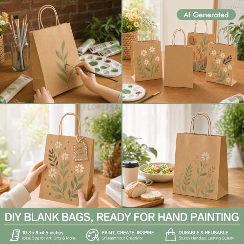 ECOEXTRA Brown Kraft Paper Bags 100 Pack 8x4.5x10.8 in Medium with Handles - color: Brown, size: 1 Count (Pack of 100)