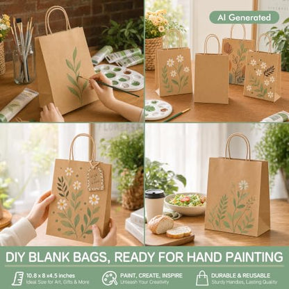 ECOEXTRA Brown Kraft Paper Bags 100 Pack 8x4.5x10.8 in Medium with Handles - color: Brown, size: 1 Count (Pack of 100)