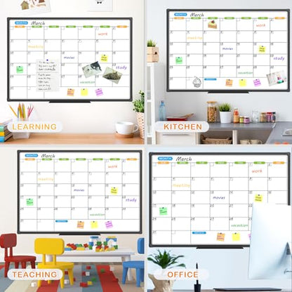 JILoffice Dry Erase Calendar Whiteboard 48 X 36 Inch - Magnetic White Board Calendar Monthly, Black Aluminum Frame Wall Mounted Board for Office Home and School - color: Black, size: 48"W x 36"H