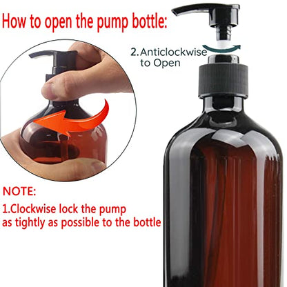 Empty Plastic Bottles with Pump Dispenser, Amber, 500ml/16.9oz, 4 Pack - color: Amber, size: 4 Pack