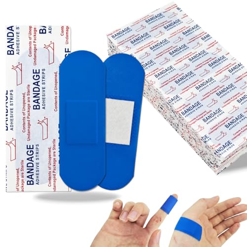 160 Pcs Food Service Blue Metal Detectable Bandage 3" X 1" Waterproof Adhesive Woven Fingertip Flexible Bandages with Non-Stick Pad Latex for First Aid Wound Care and Protection
