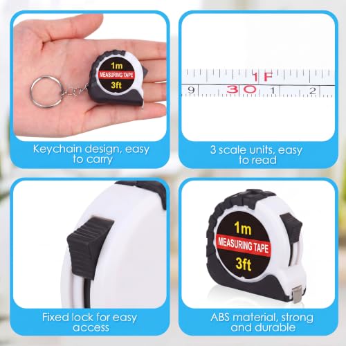 Kanayu 50 Pcs Pcs Mini Measuring Tape with Keychain, 3 ft, White - color: White, size: 3 ft