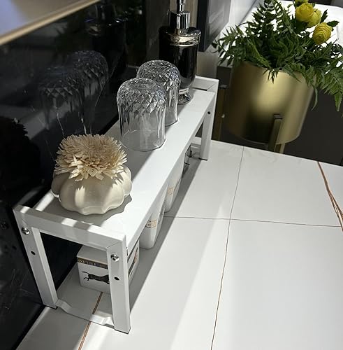 Expandable Cabinet Shelf 5.1"D Adjustable Countertop Riser Metal Rack White - color: White, size: 5.1"D (narrow) - 1 Pack