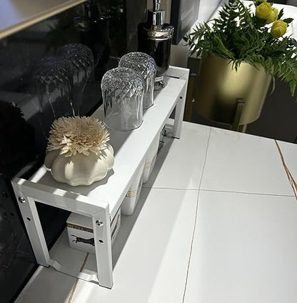 Expandable Cabinet Shelf 5.1"D Adjustable Countertop Riser Metal Rack White - color: White, size: 5.1"D (narrow) - 1 Pack