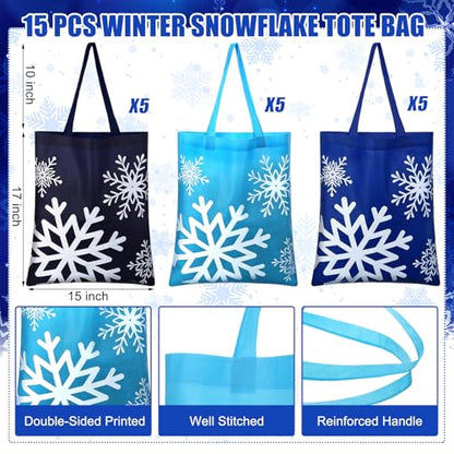 Hosuly 15 Pcs Snowflake Gift Bags 15x17 Winter Tote Reusable Handles - style: Snowflake