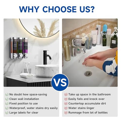 Shower Soap Dispenser Wall Mounted No Drill Shampoo Dispenser for Shower Wall Shampoo and Conditioner Dispenser Bathroom Hotel 3 * 300ml Chrome Self - color: Chrome New