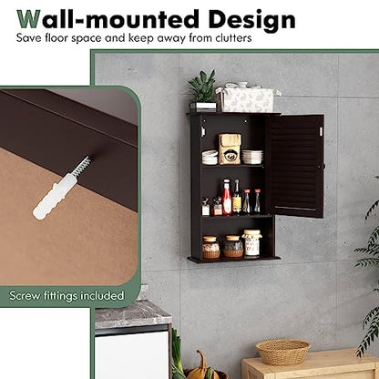 COSTWAY Bathroom Wall Cabinet, Large Capacity Storage Cabinet (Brown) - color: Brown