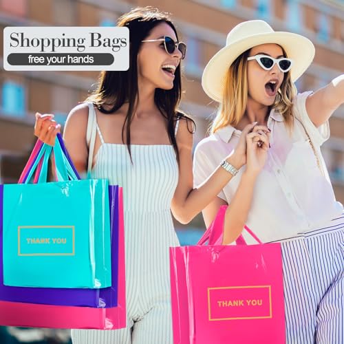 Teling 200 Pcs Thank You Bags with Handle for Business, Pink, Purple, Blue - color: Pink, Purple, Blue