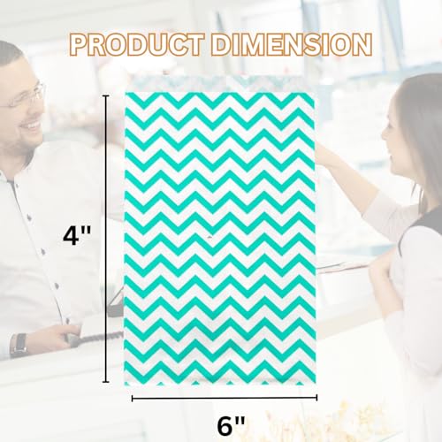 Novel Box 100 Pack Teal Chevron Print Flat Merchandise Bags 4x6 in - color: Teal Chevron, size: 4" x 6" Inches