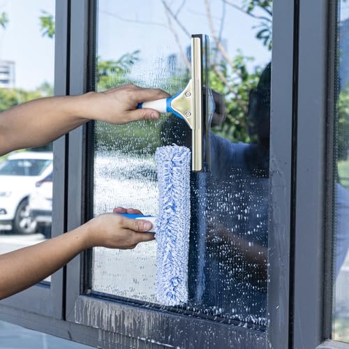 Mitclear Window Cleaning Kit 10IN Squeegee & Scrubber for Shower Glass Car - size: 10 IN
