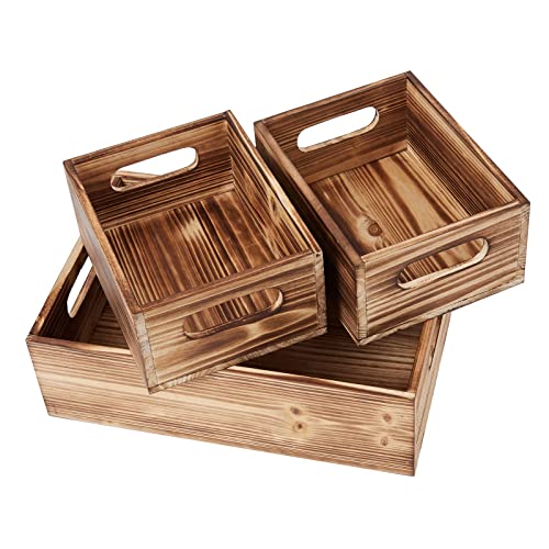Wooden Crates for Display,Decorative Box Rustic,Rectangle Baskets Container - size: 3Pack(L+2S)