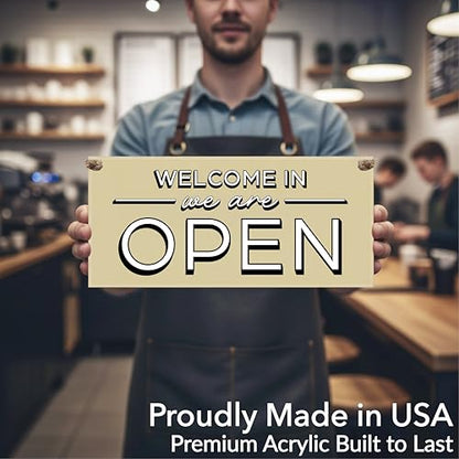 Acrylic Open Closed Signs for Business, Black & Gold Open Closed Sign, 11x5