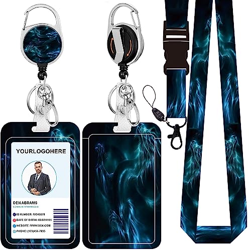Badge Lanyard and ID Badge Holder, Retractable Badge Reels with Carabiner Reel Belt Clip, Strap Lanyard with Lobster Clasp for Badge Holders, Nurse Teacher Office Gifts(BLC-Dragon-a) - color: Blc-dragon-a