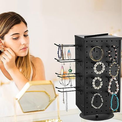 Wesiti Rotating Pegboard Display Stand Counter with 20 Hooks, 17", Black - size: 17"