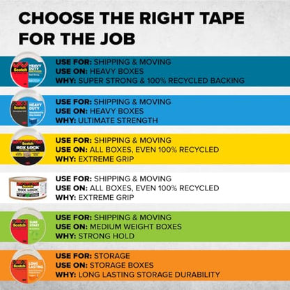 Scotch Heavy Duty Recycled Packaging Tape, Shipping and Packing Tape, 1.88 in x 800 in, 6 Rolls with Dispensers, Red - size: 6 Rolls