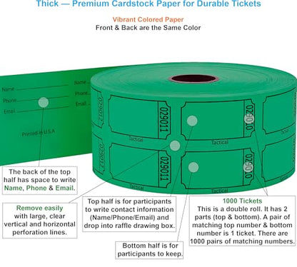 Tacticai 1000 Blank Raffle Tickets, 50/50 Double Roll, Green - color: B - Double Roll - 1,000 Tickets - Blank - Green