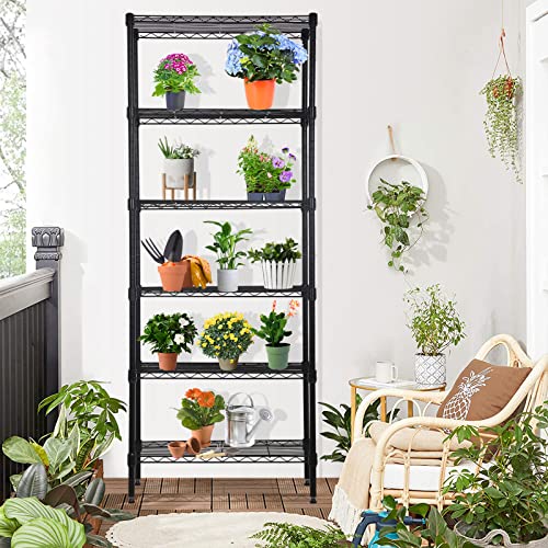 6 Tier Storage Shelves Rack, Adjustable Wire Shelving 23 x 13 x 59 - color: Black, size: 13"D x 23"W x 60"H