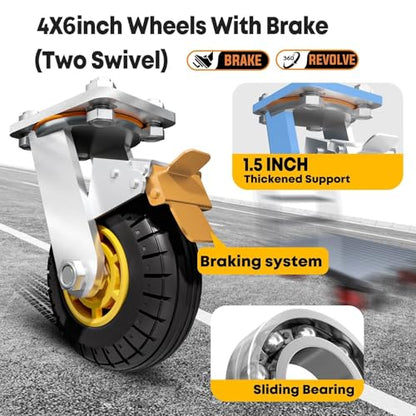 Lomive Heavy Duty Platform Truck Flat Moving Cart Hand Trucks, 2600Lbs Steel Push Cart Dolly, 48 x 24in Large Flatbed with 6'' 360 Degree Swivel Wheels for Easy Storage - size: 48" L X 24" W