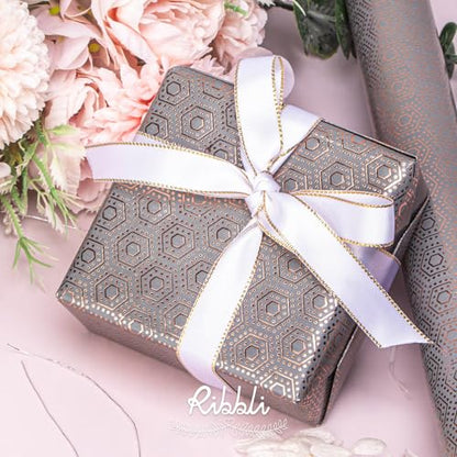 Ribbli Rose Gold Pink Birthday Wrapping Paper Mini Roll, 3 Rolls Grey Pink Black Geometry Pattern with Rose Gold Foil for Valentines Day Mothers Day Wedding - 17 inch x 120 inch(10feet) Per Roll - color: Grey/Pink/Black