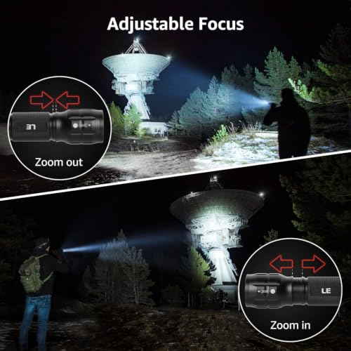 Lepro LED White Light Flashlight, High Lumens Waterproof Adjustable Focus - color: Black