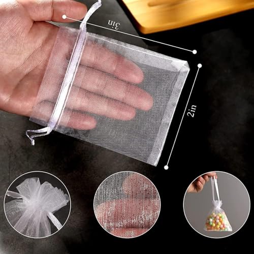 50Pcs White Mini Sheer Organza Gift Bags, 2x3 Breathable Storage Bag with Drawstring, Mesh Bags for Wedding Favor Party Pouch, for Party, Jewelry, Christmas, Festival, Bathroom Soaps,Wrapping Supplie