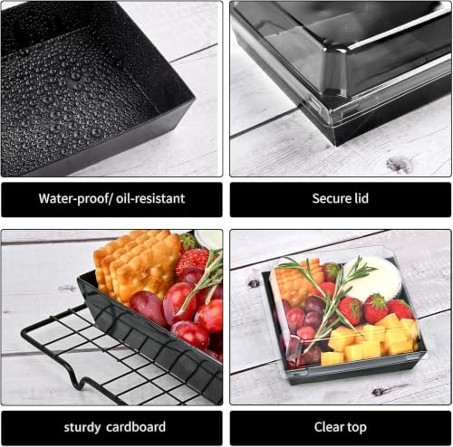 Ocmoiy Charcuterie Boxes with Clear Lids, 5 Inches, 50 Pack, Black - color: Black