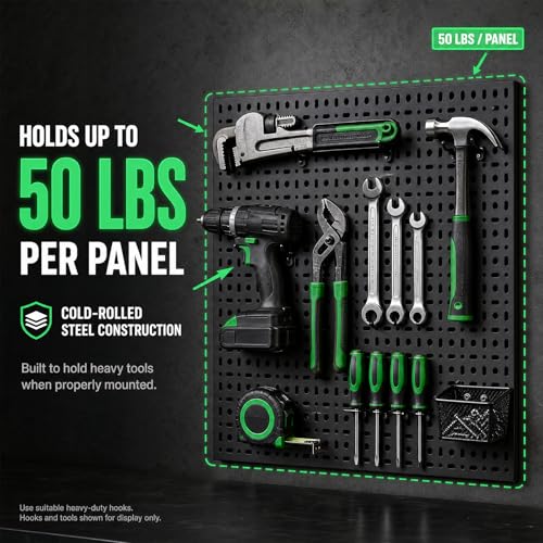 6 Pack Peg Board, 16×12" Black Metal Pegboard Wall Panels for Garage - size: 6 Pack-Square