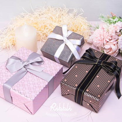 Ribbli Rose Gold Pink Birthday Wrapping Paper Mini Roll, 3 Rolls Grey Pink Black Geometry Pattern with Rose Gold Foil for Valentines Day Mothers Day Wedding - 17 inch x 120 inch(10feet) Per Roll - color: Grey/Pink/Black