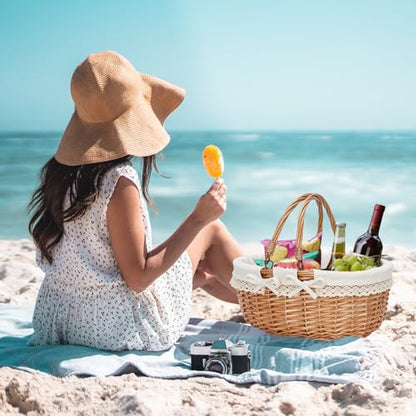 Good GAIN Wicker Picnic Basket w/Fold Handles,Willow Empty Baskets,White - color: Cream