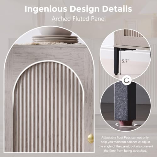 IFGET 92.63"W Modern Arch Sideboard Buffet Cabinet with Storage, Light Grey - color: Light Grey, size: 3 Pieces