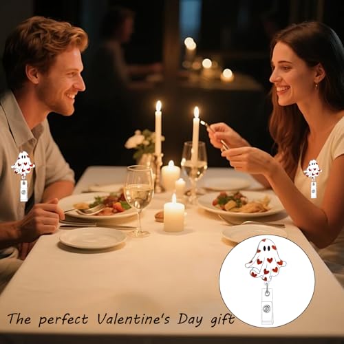 RIICFDD Badge Reel Valentine Simple White Ghost Red Heart Badge Holder - color: Cute Styl 38