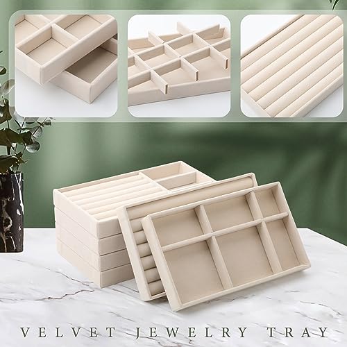 Inbagi 12 Pcs Velvet Jewelry Tray Stackable Drawer Organizer Beige