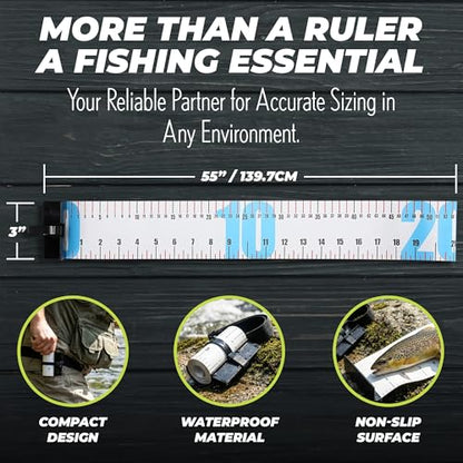 Rite Angler Deluxe Fish Ruler - Durable Waterproof Fish Measuring Board, Non-Slip Surface, Easy-to-Read Measurements for Fishing, Boat, Ketch - Folding Ruler for Boat 55"